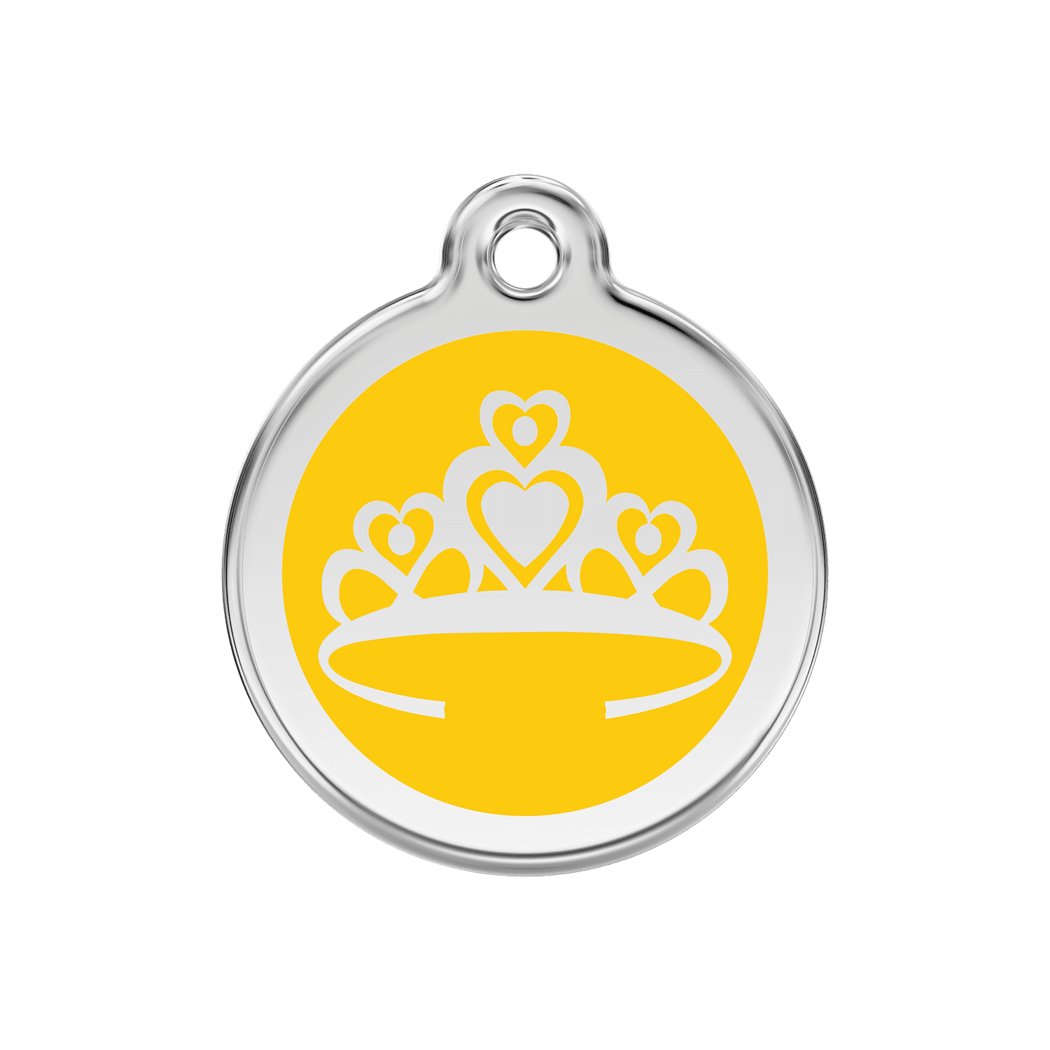 Vue avant - Médaille personnalisée pour chien ou chat - Red Dingo Émail et acier inoxydable - Couronne jaune - Size M