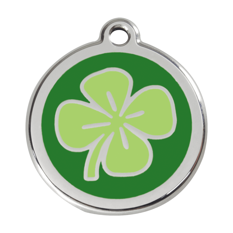 Vue avant - Médaille personnalisée pour chien Red Dingo - Trèfle vert - Size L - Gravure incluse