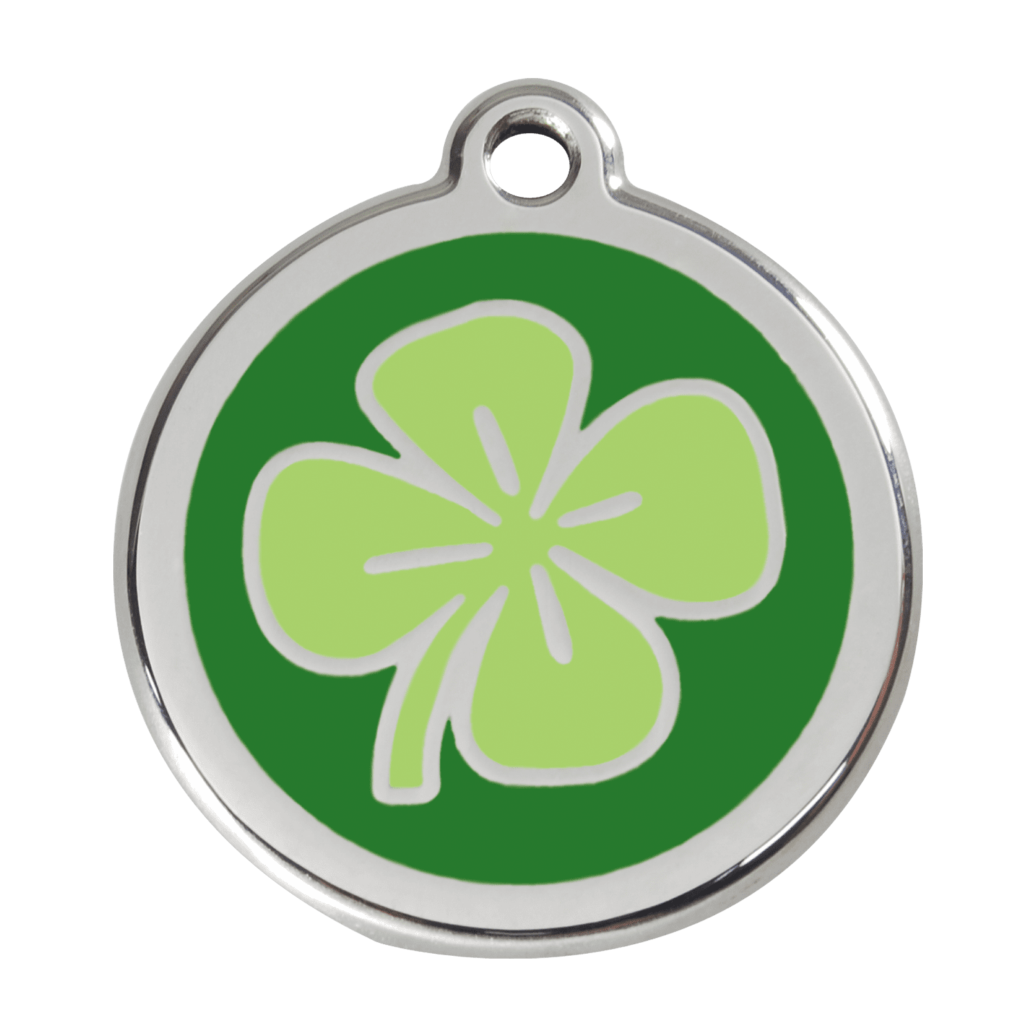 Vue avant - Médaille personnalisée pour chien Red Dingo - Trèfle vert - Size L - Gravure incluse