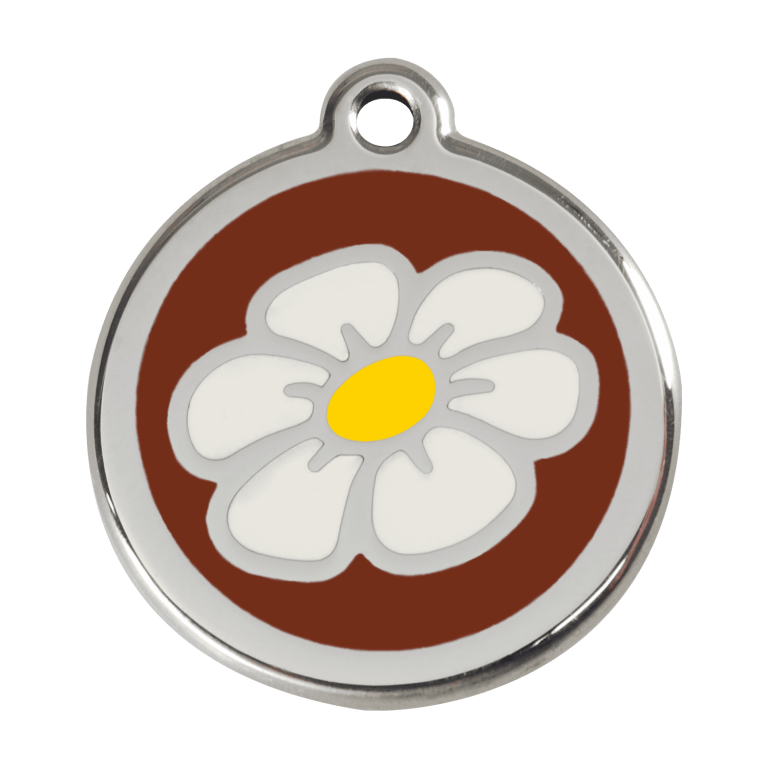 Vue avant - Médaille personnalisée pour chien Red Dingo Émail et acier inoxydable Marguerite Brun Size L