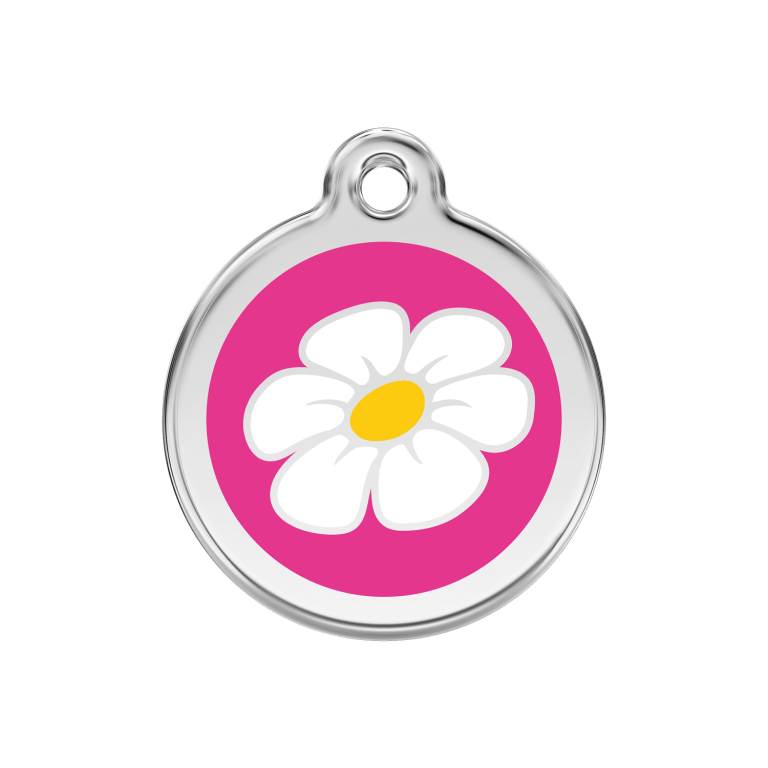 Vue avant - Médaille personnalisée pour chien Red Dingo Marguerite rose vif - Size M 30.00mm