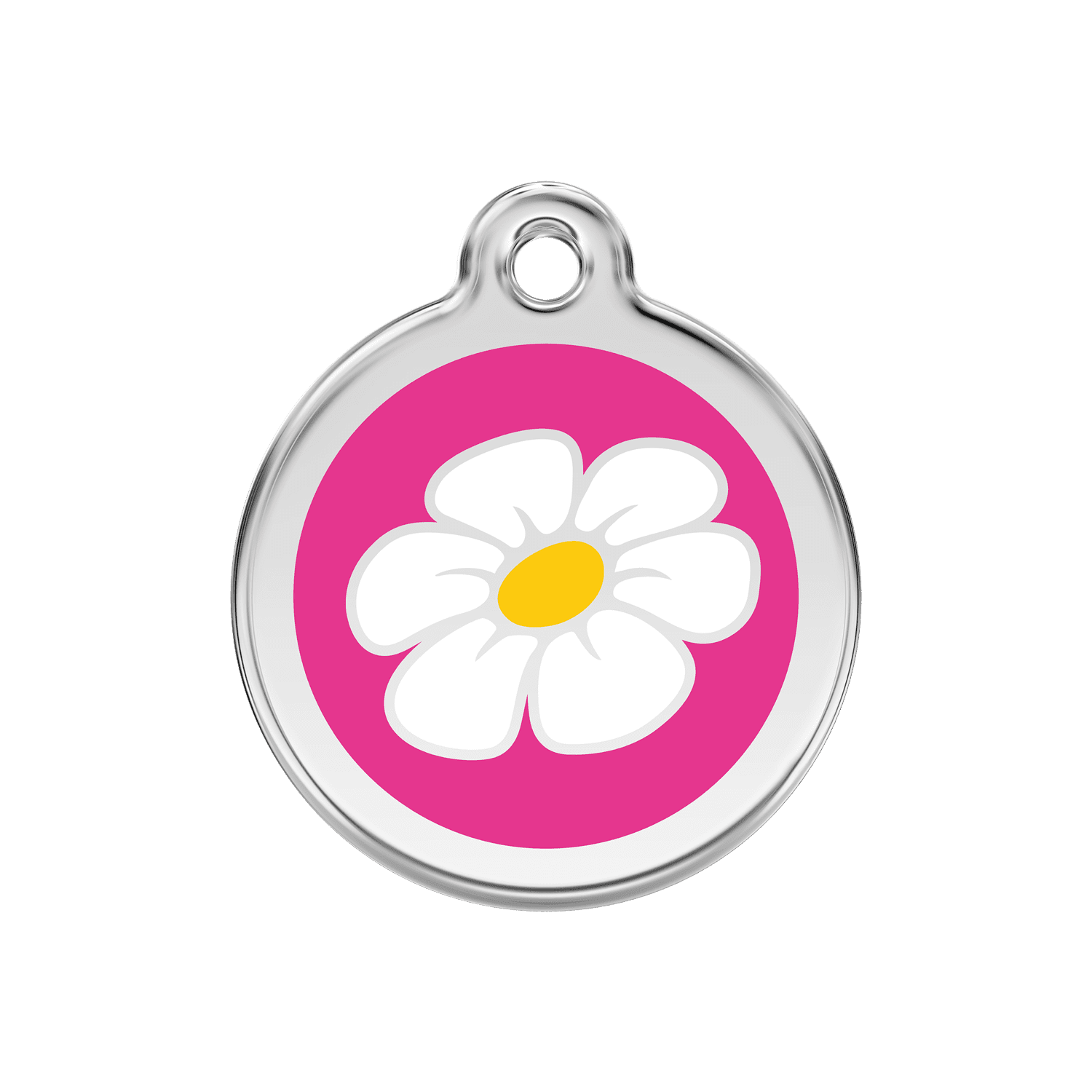 Vue avant - Médaille personnalisée pour chien Red Dingo Marguerite rose vif - Size M 30.00mm