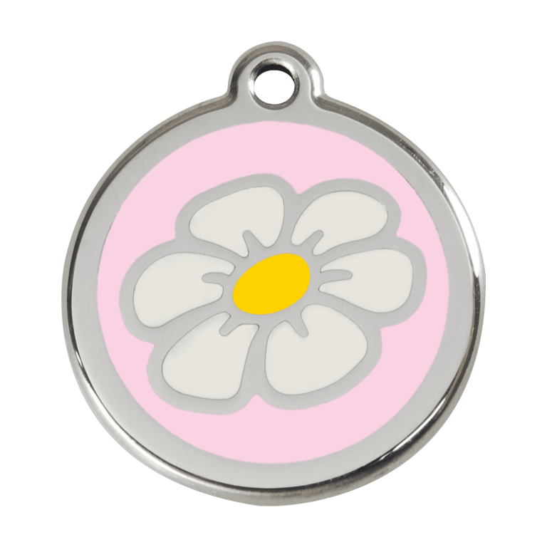 Vue avant - Médaille personnalisable pour chien - Red Dingo Marguerite Rose - Size L