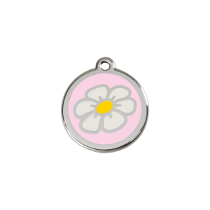 Pink Daisy Cat ID Tag Small 20mm Enamel & Stainless Steel