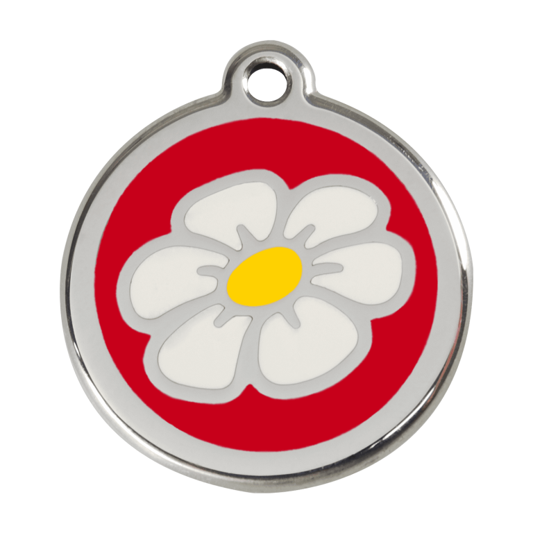 Vue avant - Médaille personnalisée pour chien - Red Dingo - Marguerite Rouge - Size L