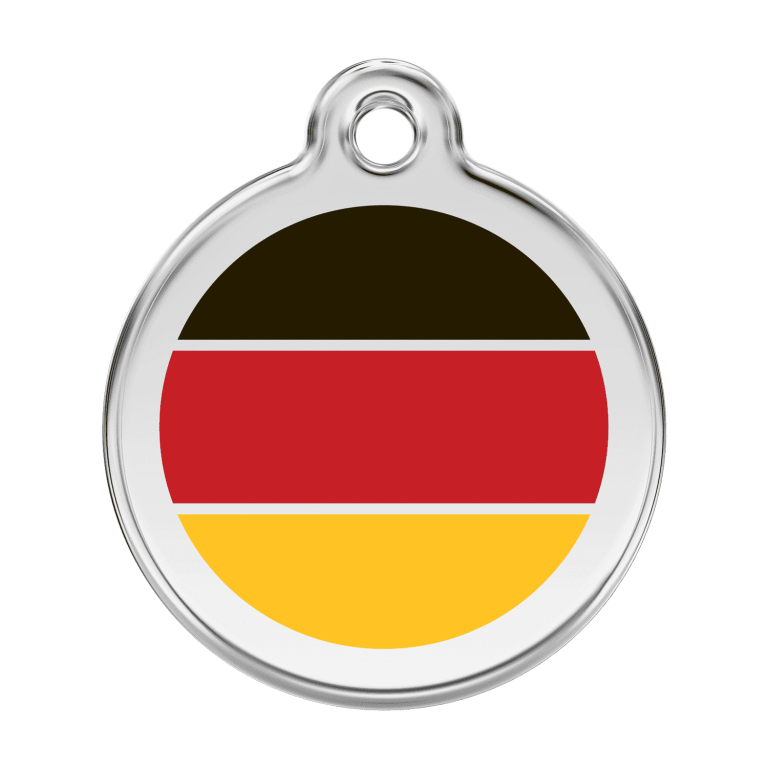 Vue avant - Médaille personnalisée pour chien Red Dingo Drapeau allemand - Size L - 01-DE-RE-LG