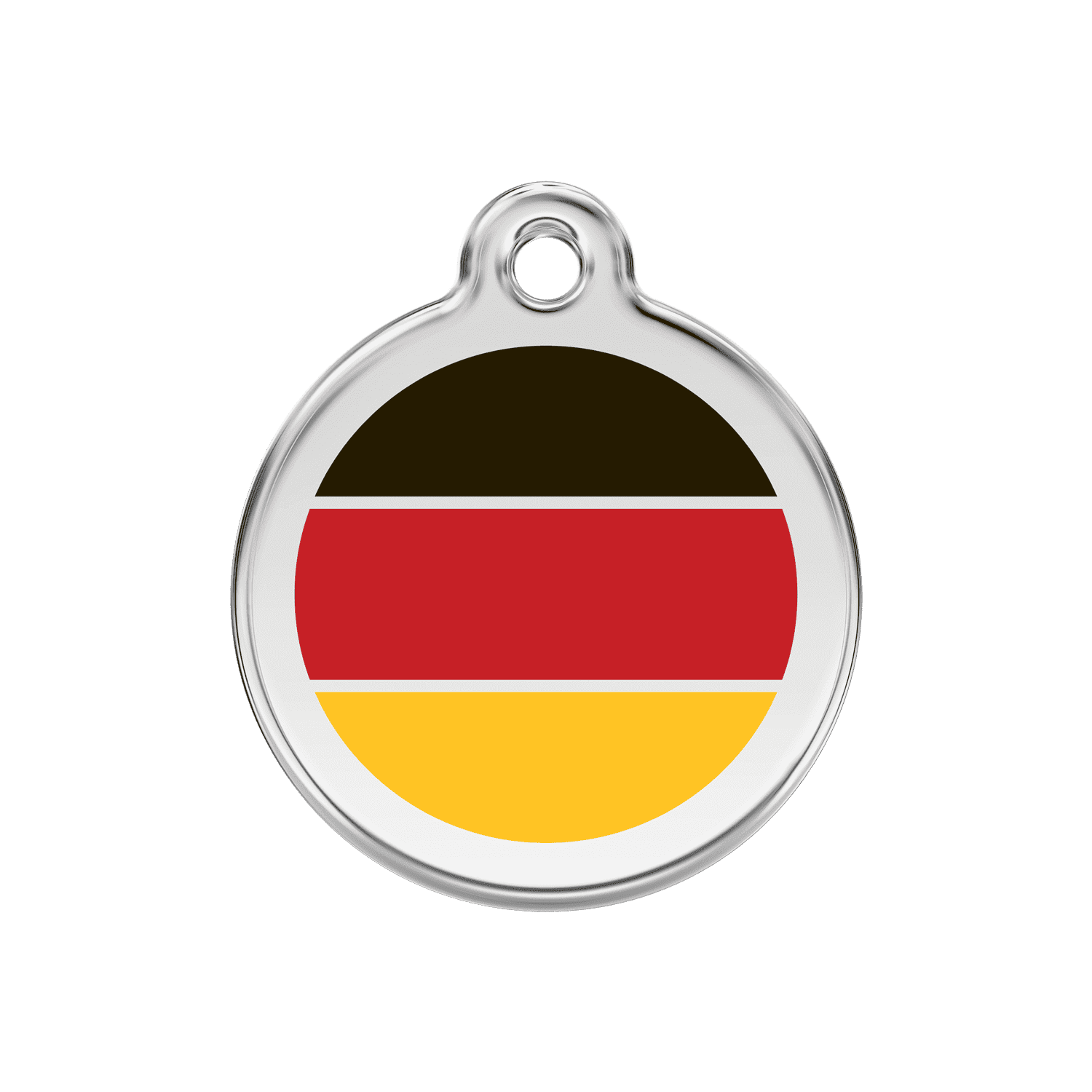 Vue avant - Médaille personnalisée pour chien Red Dingo drapeau allemand - Émail et acier inoxydable - Size M