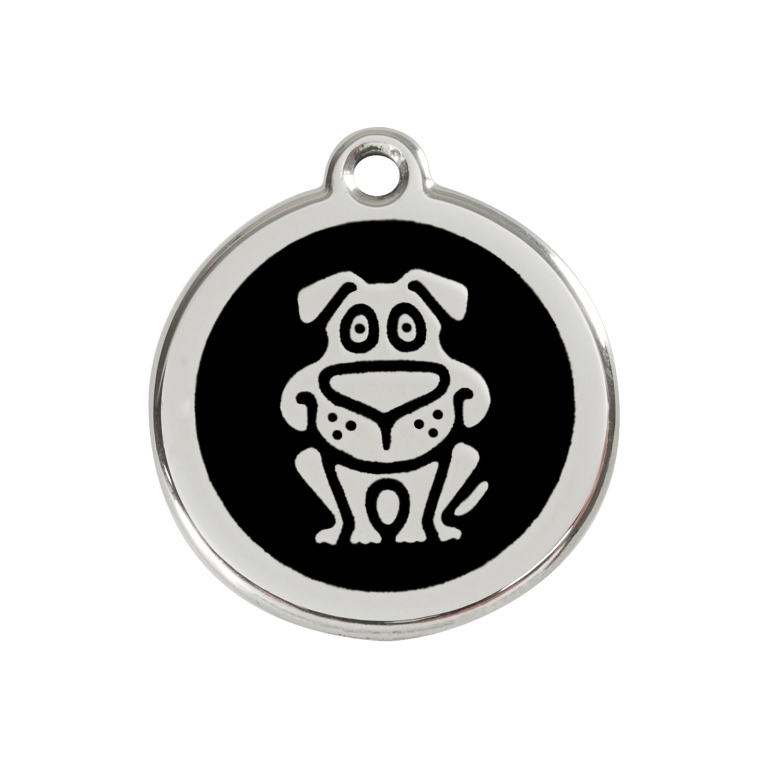 Vue avant - Médaille personnalisée pour chien en émail et acier inoxydable - Red Dingo - Noir - Size M