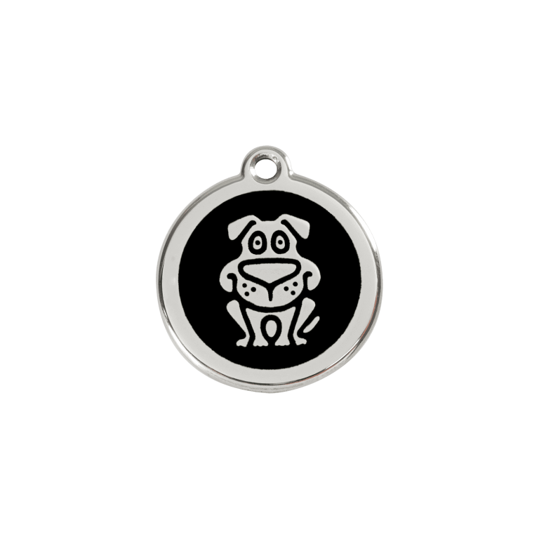 Vue avant - Médaille personnalisée pour chien ou chat - Red Dingo Émail et acier inoxydable - Motif Chien - Noir - Size S