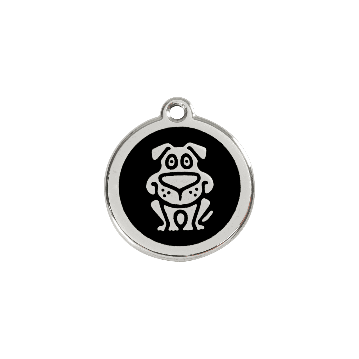 Vue avant - Médaille personnalisée pour chien ou chat - Red Dingo Émail et acier inoxydable - Motif Chien - Noir - Size S