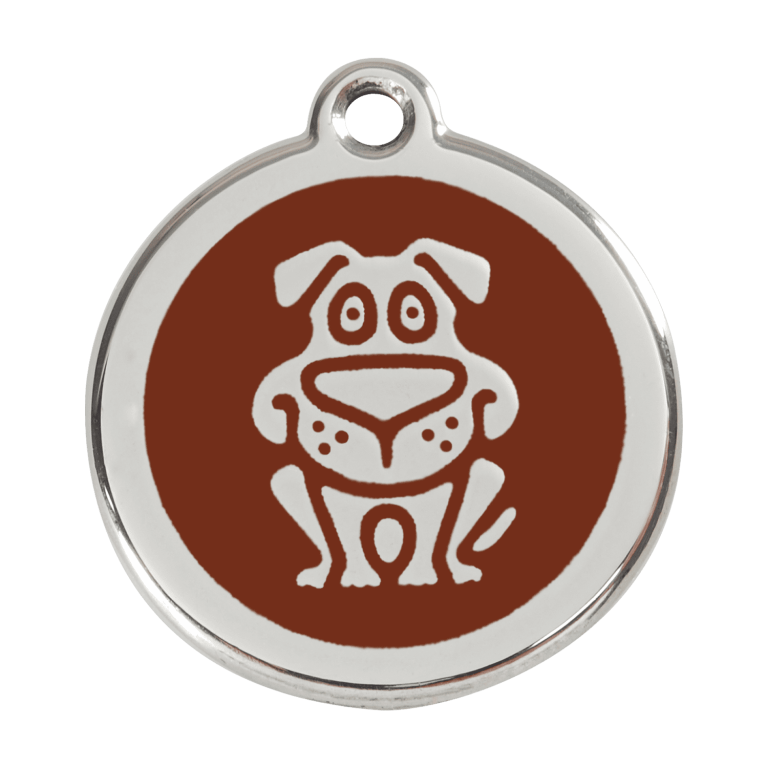 Vue avant - Médaille personnalisée pour chien Red Dingo en émail et acier inoxydable - Motif chien brun - Size L 38.00mm