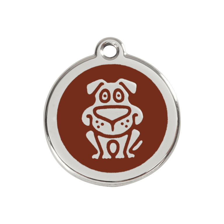 Vue avant - Médaille personnalisée pour chien Red Dingo en émail et acier inoxydable - Motif chien brun - Size M