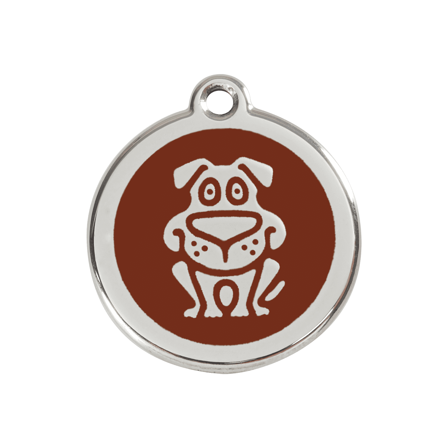 Vue avant - Médaille personnalisée pour chien Red Dingo en émail et acier inoxydable - Motif chien brun - Size M