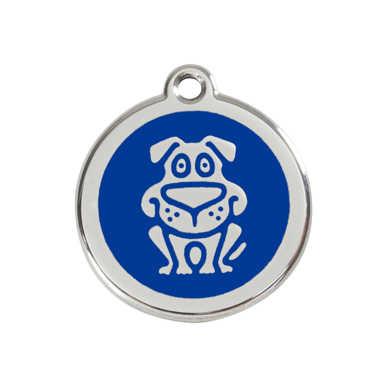 Vue avant - Médaille personnalisée pour chien en émail et acier inoxydable - Red Dingo - Motif chien - Bleu foncé - Size M