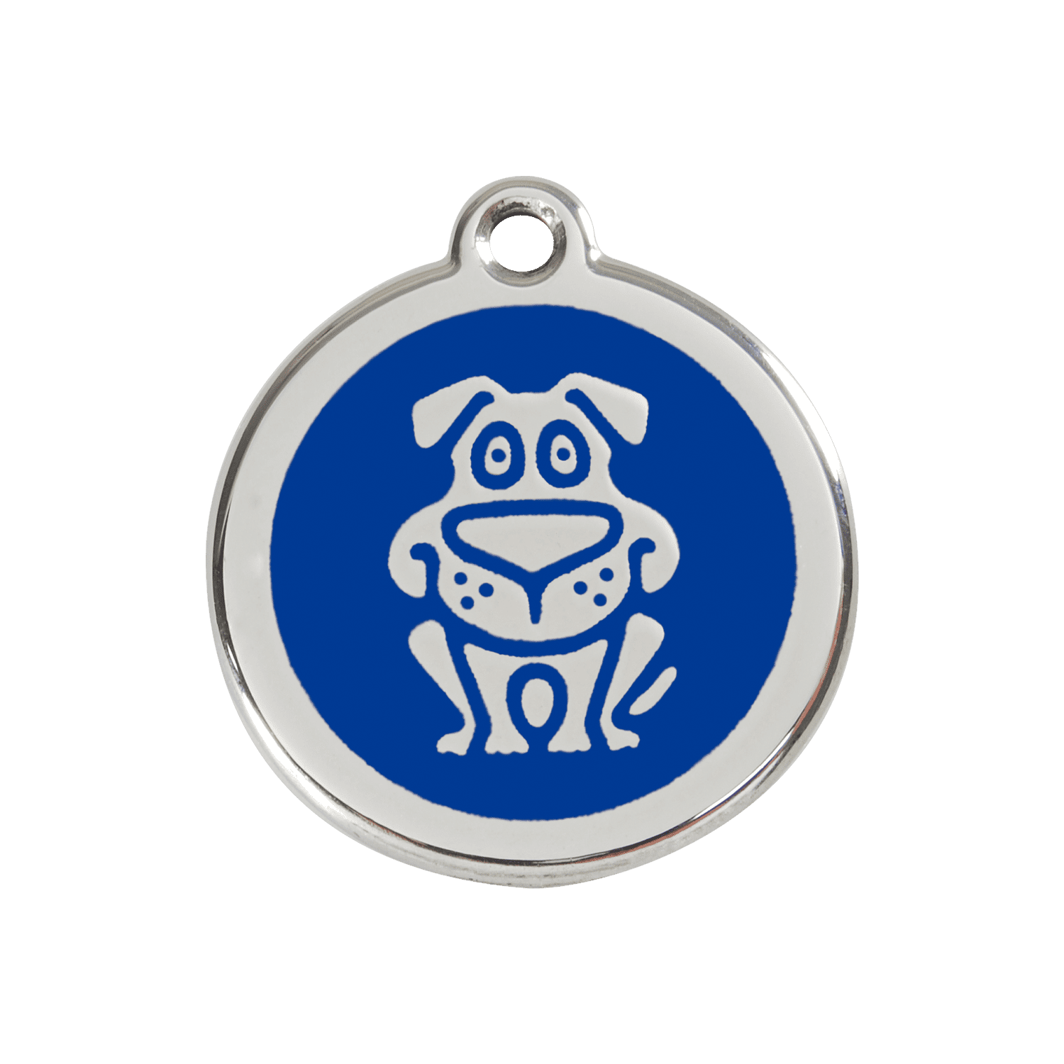 Vue avant - Médaille personnalisée pour chien en émail et acier inoxydable - Red Dingo - Motif chien - Bleu foncé - Size M