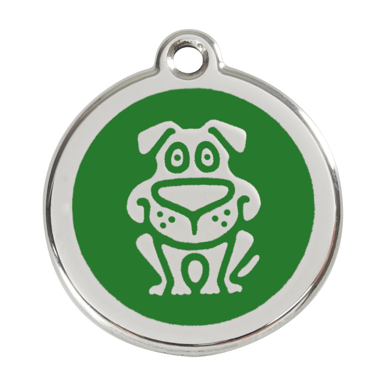 Vue avant - Médaille personnalisée pour chien Red Dingo Émail et acier inoxydable - Motif chien - Vert - Size L