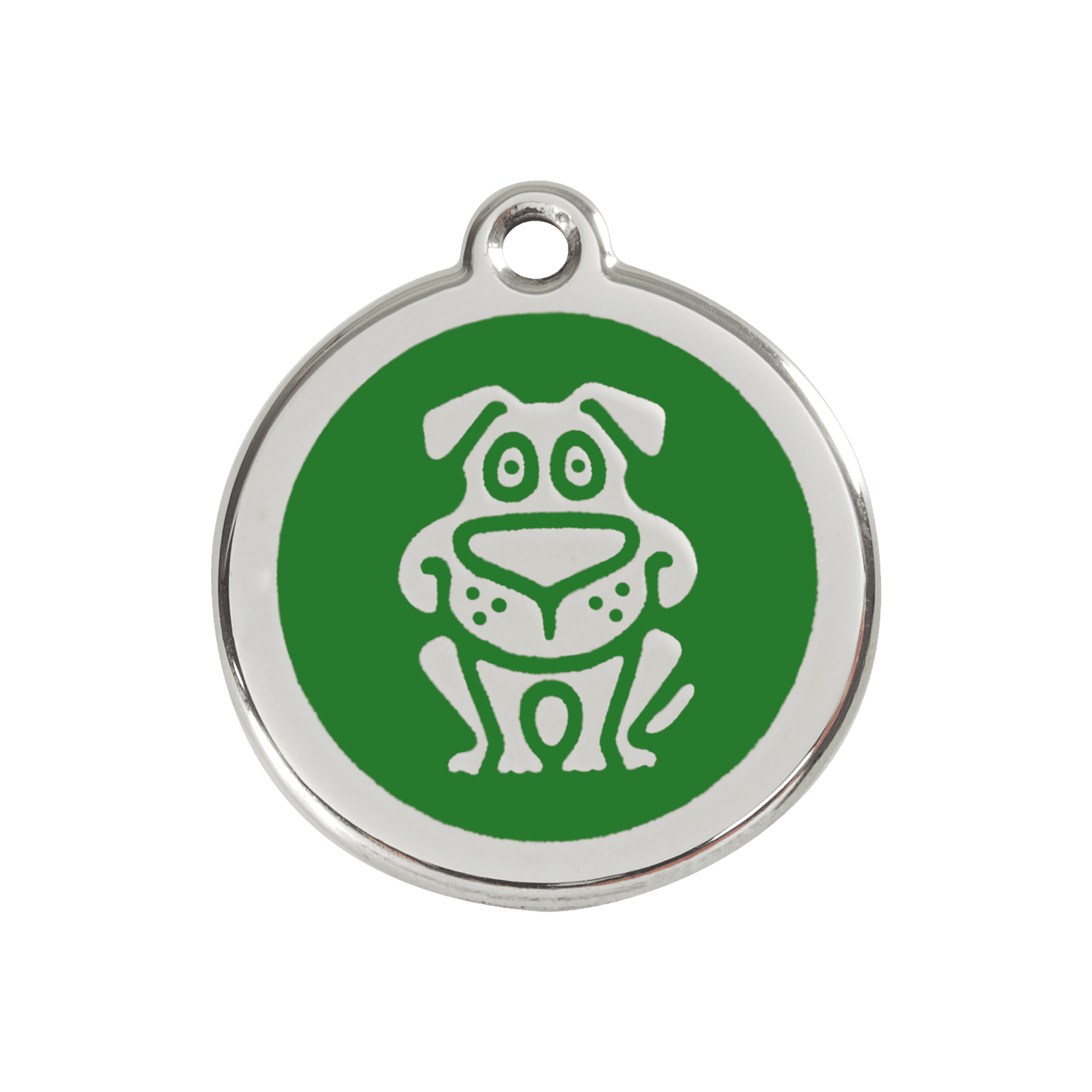 Vue avant - Médaille personnalisée pour chien Red Dingo émail et acier inoxydable vert - Size M