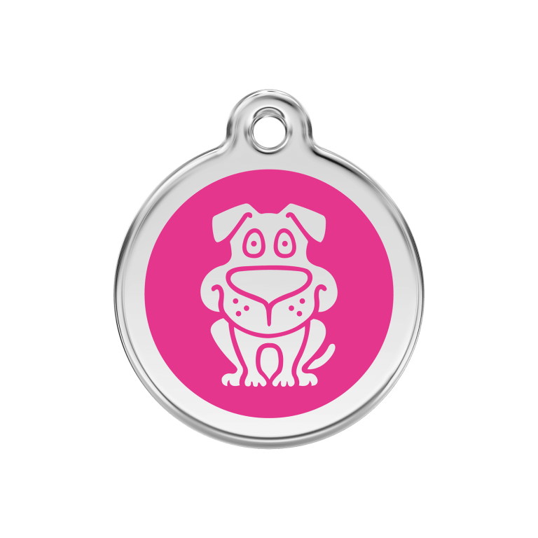 Vue avant - Médaille personnalisable pour chien Red Dingo en émail et acier inoxydable - Rose vif - Size M