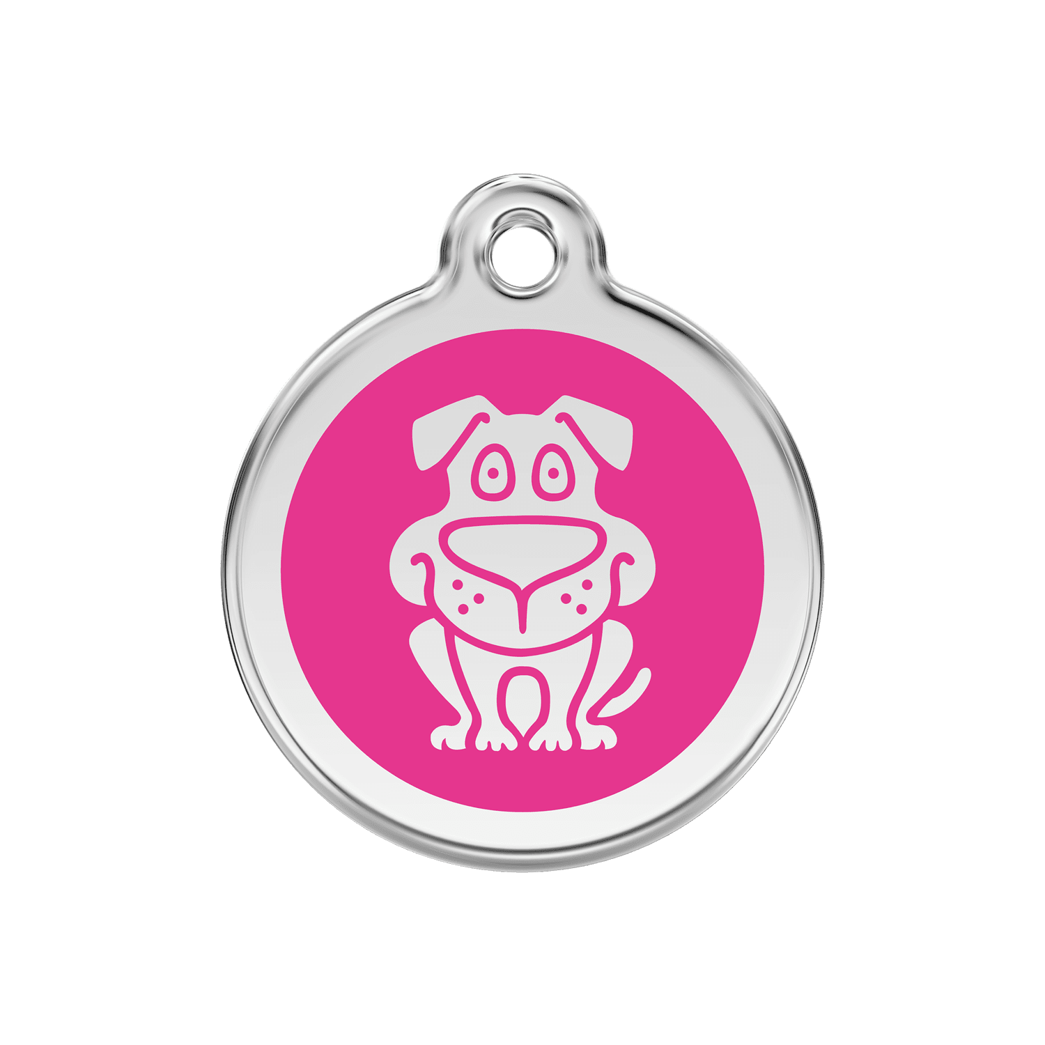 Vue avant - Médaille personnalisable pour chien Red Dingo en émail et acier inoxydable - Rose vif - Size M