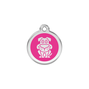 Bright Pink Dog Motif ID Tag for Cat or Small Dog - Size S