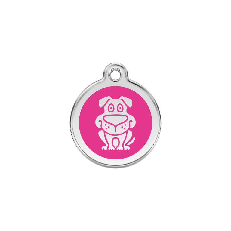 Vue avant - Médaille personnalisée en émail et acier inoxydable pour chat - Rose vif - Red Dingo