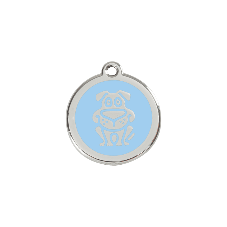 Vue avant - Médaille personnalisable pour chien/chat Red Dingo Émail et acier inoxydable - Motif chien - Bleu clair - Size S