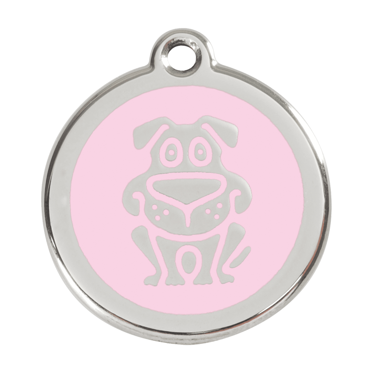 Vue avant - Médaille personnalisée pour chien Red Dingo Émail et acier inoxydable - Motif chien - Rose - Size L