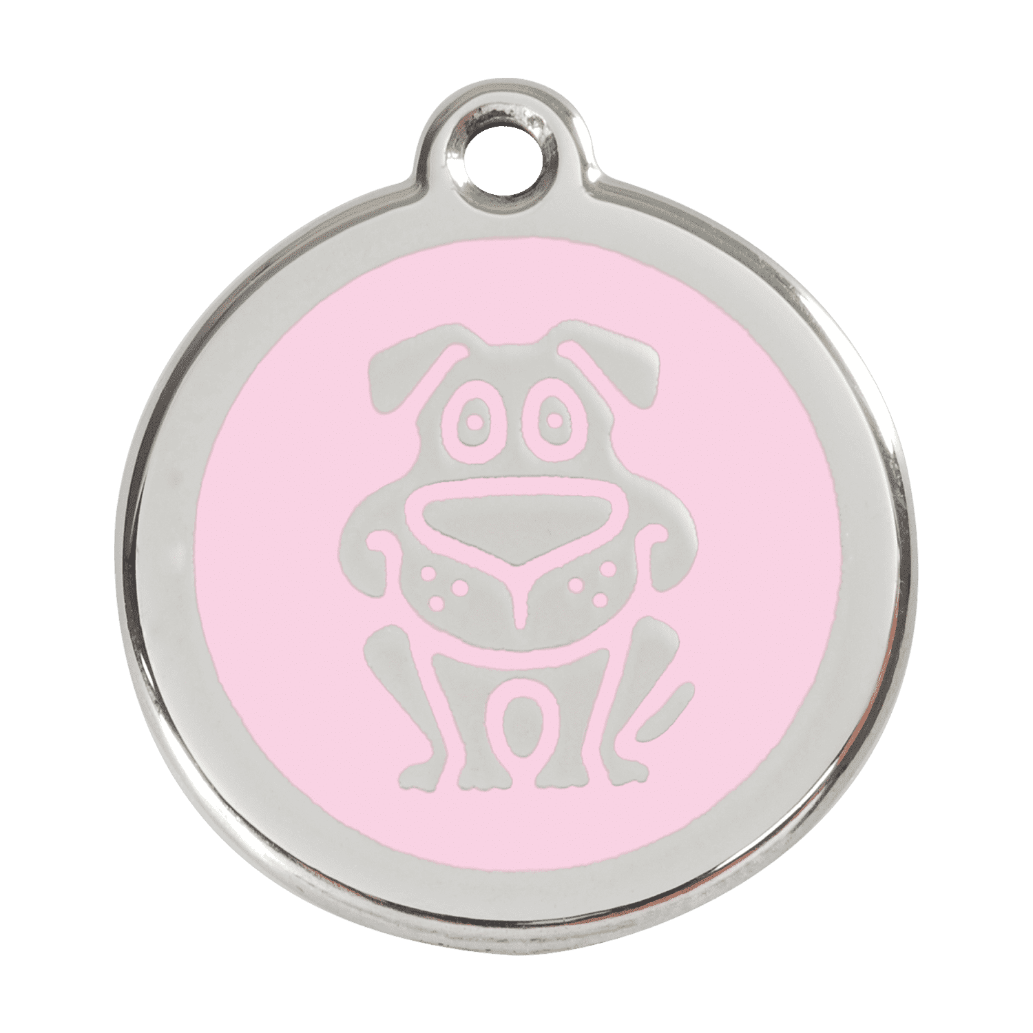 Vue avant - Médaille personnalisée pour chien Red Dingo Émail et acier inoxydable - Motif chien - Rose - Size L