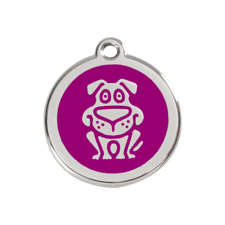 Vue avant - Médaille personnalisée pour chien Red Dingo en émail et acier inoxydable violet - Size M