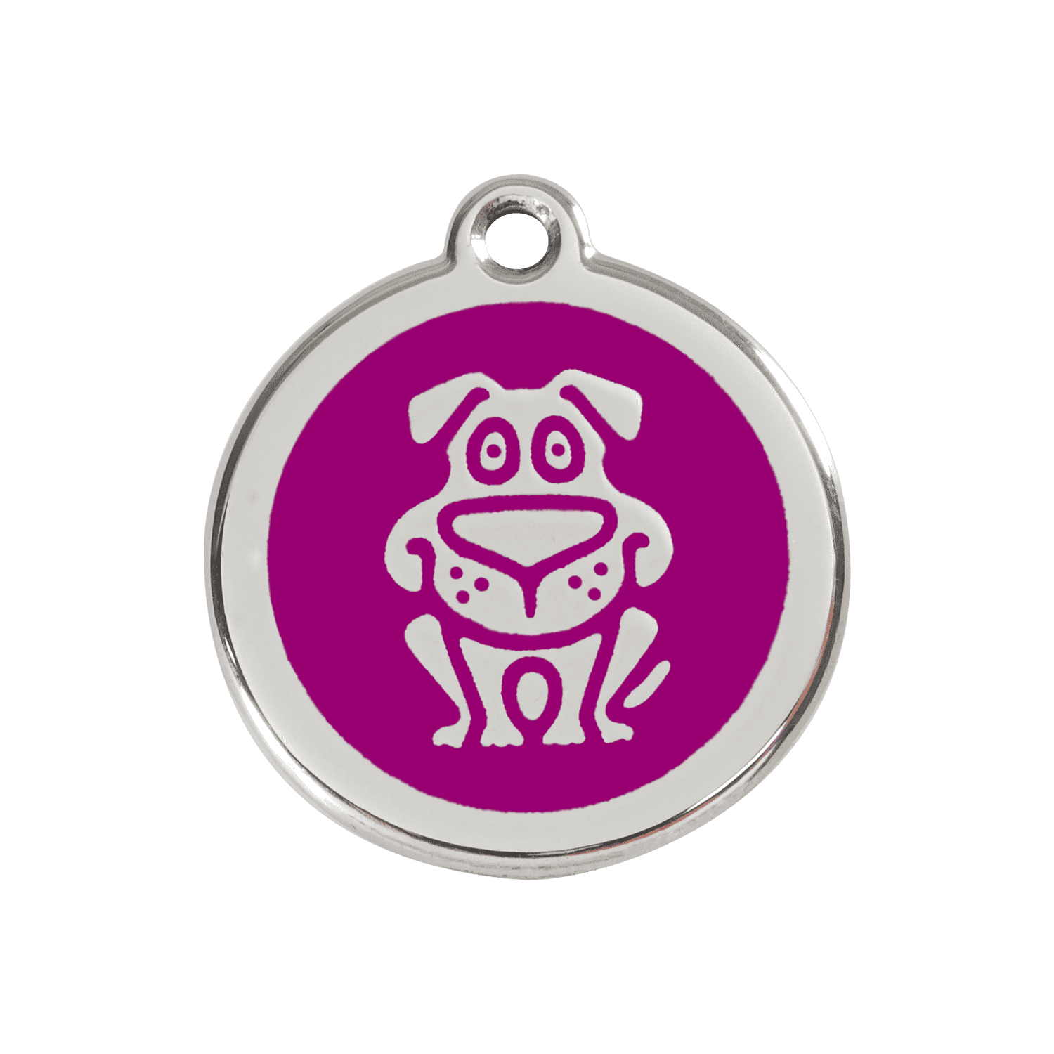Vue avant - Médaille personnalisée pour chien Red Dingo en émail et acier inoxydable violet - Size M
