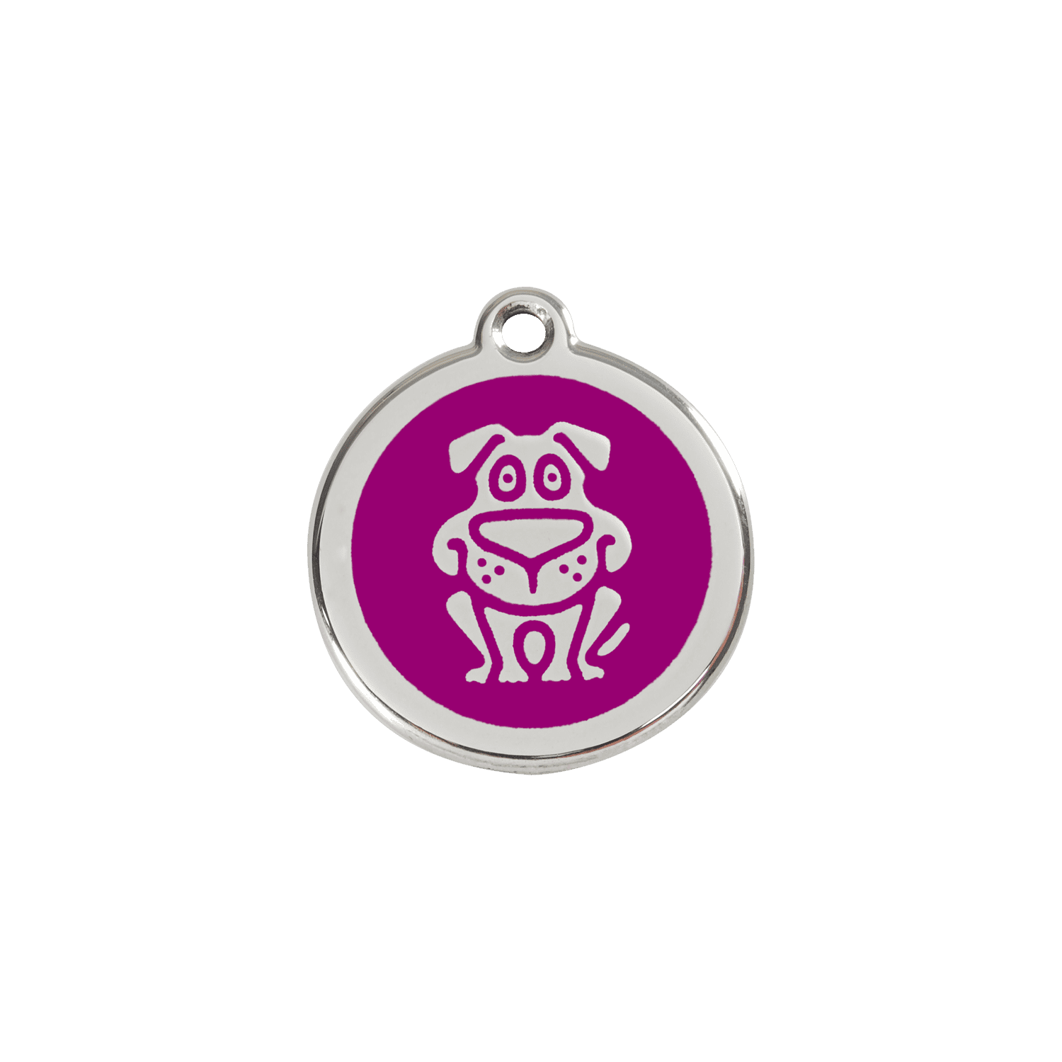 Vue avant - Médaille personnalisée pour chien ou chat - Red Dingo Émail et acier inoxydable - Motif chien - Violet - Size S