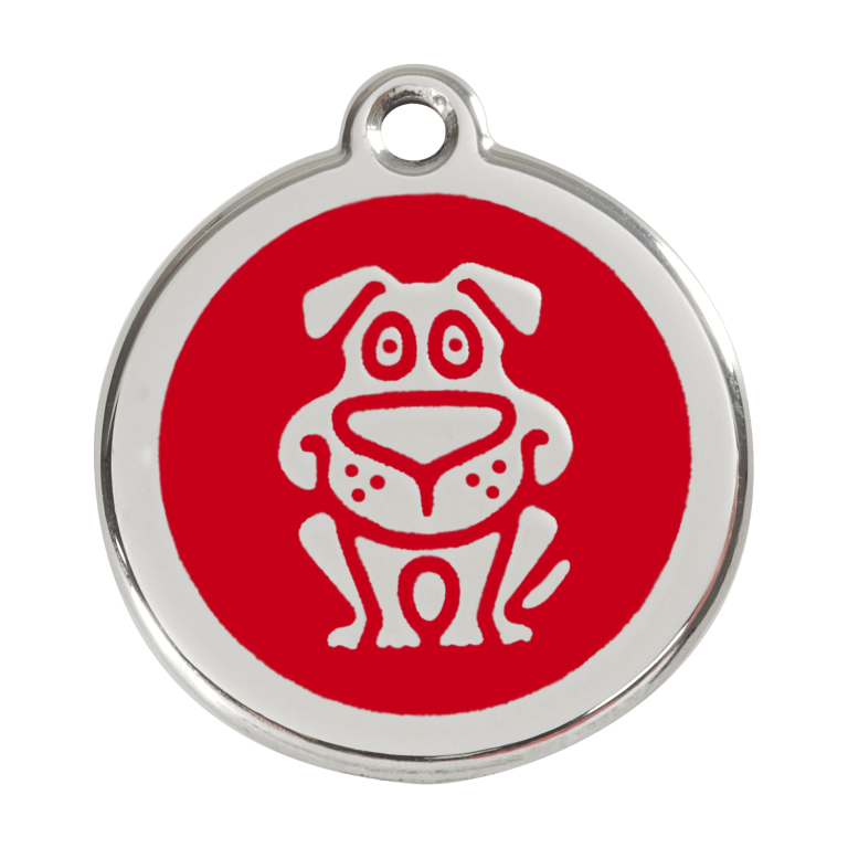 Vue avant - Médaille personnalisée pour chien Red Dingo Émail et acier inoxydable - Motif chien - Rouge - Size L
