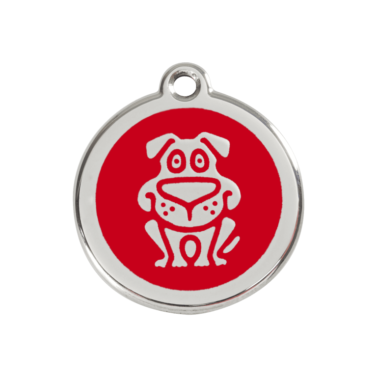 Vue avant - Médaille personnalisable pour chien Red Dingo en émail et acier inoxydable - Motif chien rouge - Size M