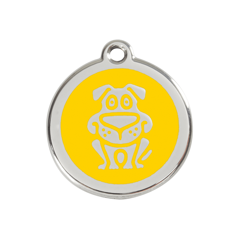Vue avant - Médaille personnalisable pour chien en émail jaune Red Dingo - Size M - 01-DG-YE-ME