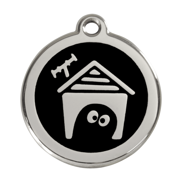 Vue avant - Médaille personnalisable pour chien en émail et acier inoxydable Red Dingo - Design Niche - Noir - Size L