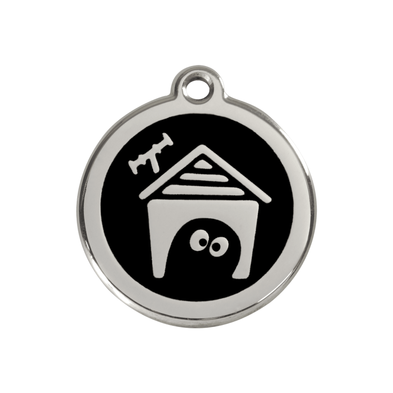 Vue avant - Médaille personnalisée pour chien en émail et acier inoxydable - Red Dingo - Noir - Size M