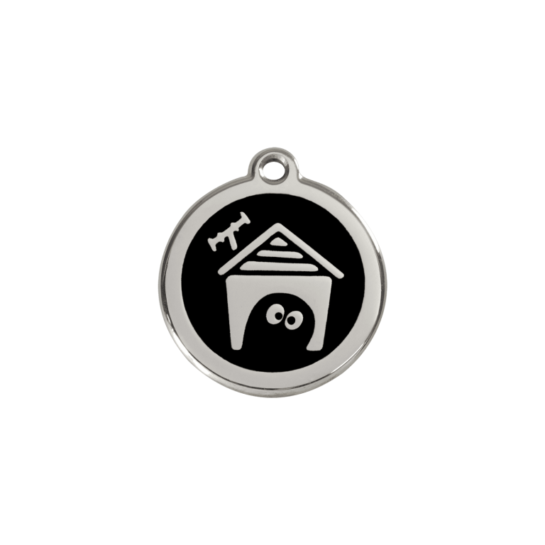 Vue avant - Médaille personnalisée pour chien/chat Red Dingo Émail/Acier inoxydable - Motif Niche - Noir - Size S