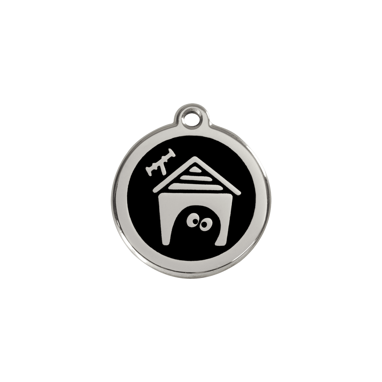 Vue avant - Médaille personnalisée pour chien/chat Red Dingo Émail/Acier inoxydable - Motif Niche - Noir - Size S