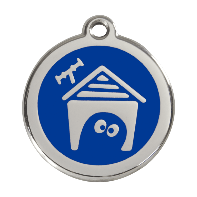 Vue avant - Médaille personnalisée pour chien en émail et acier inoxydable - Red Dingo - Bleu foncé - Size L