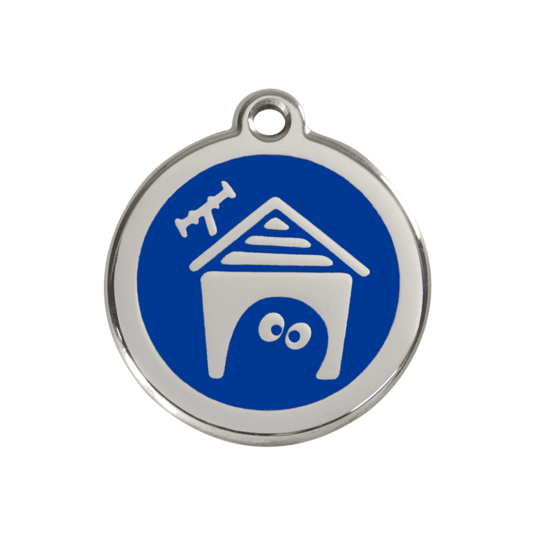 Vue avant - Médaille personnalisée pour chien en émail et acier inoxydable - Red Dingo - Bleu foncé - Size M