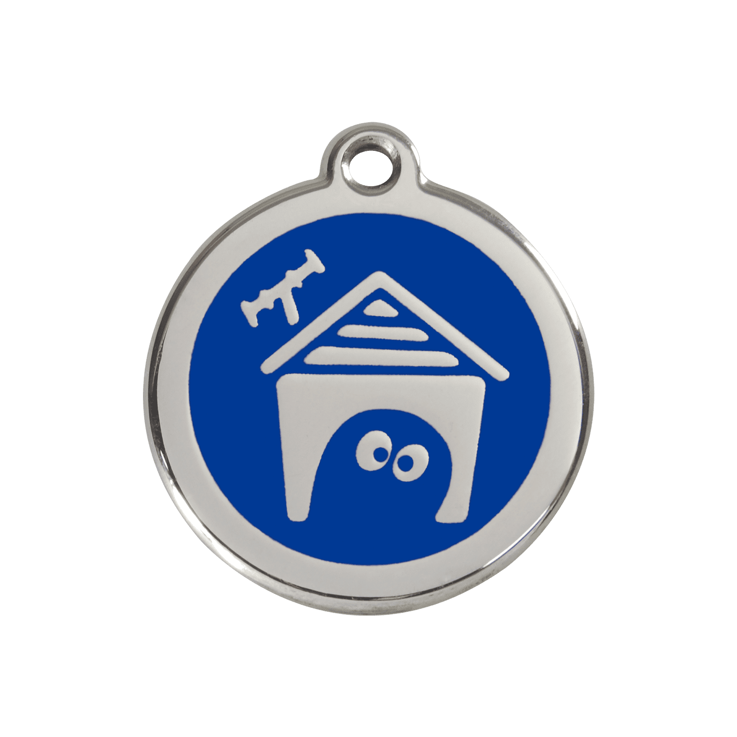 Vue avant - Médaille personnalisée pour chien en émail et acier inoxydable - Red Dingo - Bleu foncé - Size M