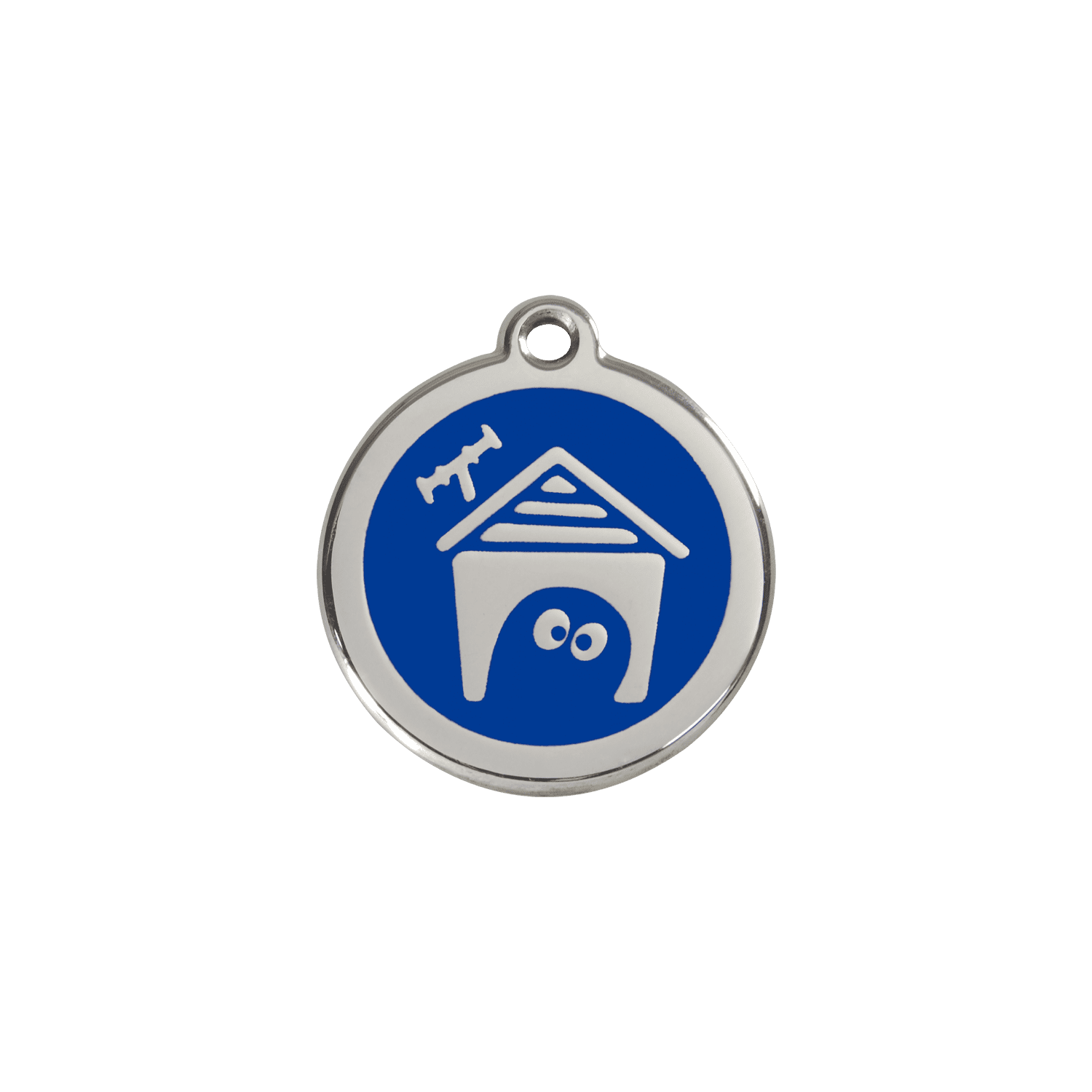 Vue avant - Médaille personnalisée pour chien/chat Red Dingo en émail et acier inoxydable - Motif Niche - Bleu foncé - Size S