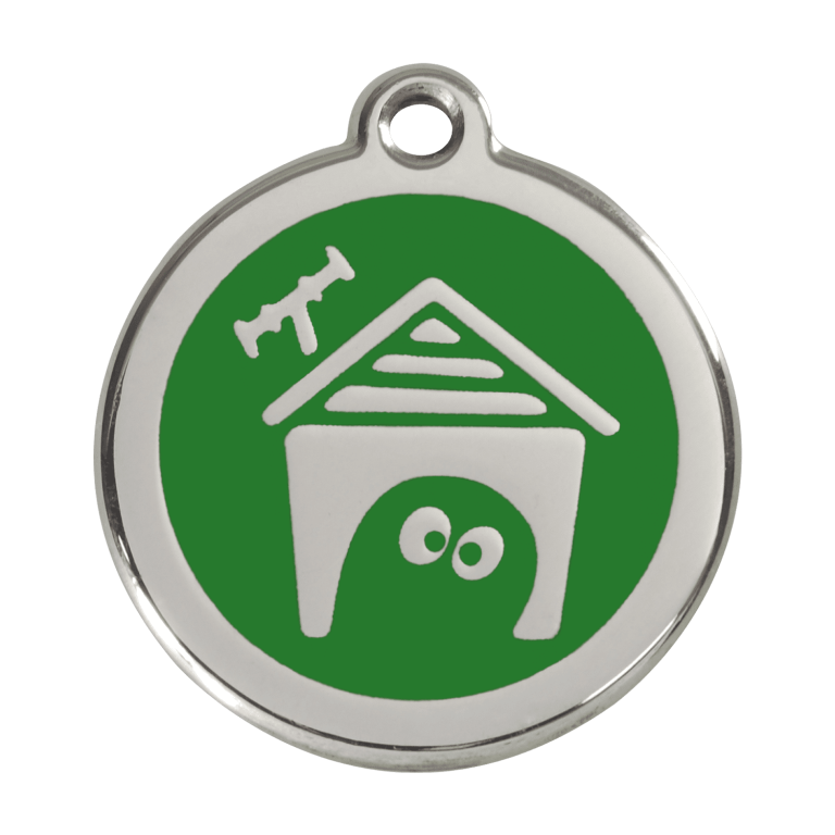 Vue avant - Médaille personnalisée pour chien Red Dingo en émail et acier inoxydable - Motif Niche - Vert - Size L