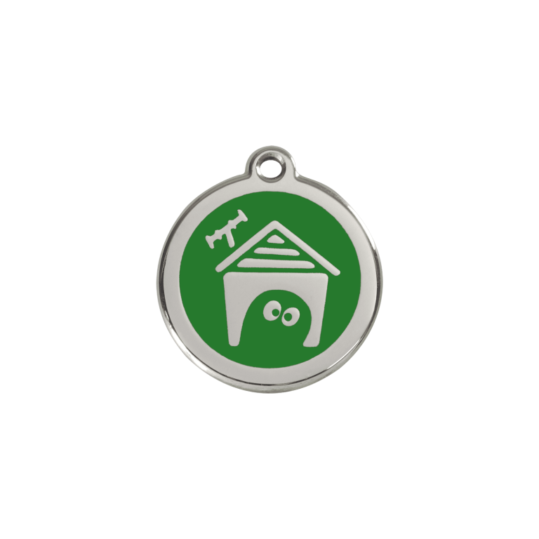 Vue avant - Médaille personnalisée pour chien/chat Red Dingo émail/acier inoxydable - Motif Niche - Vert - Size S