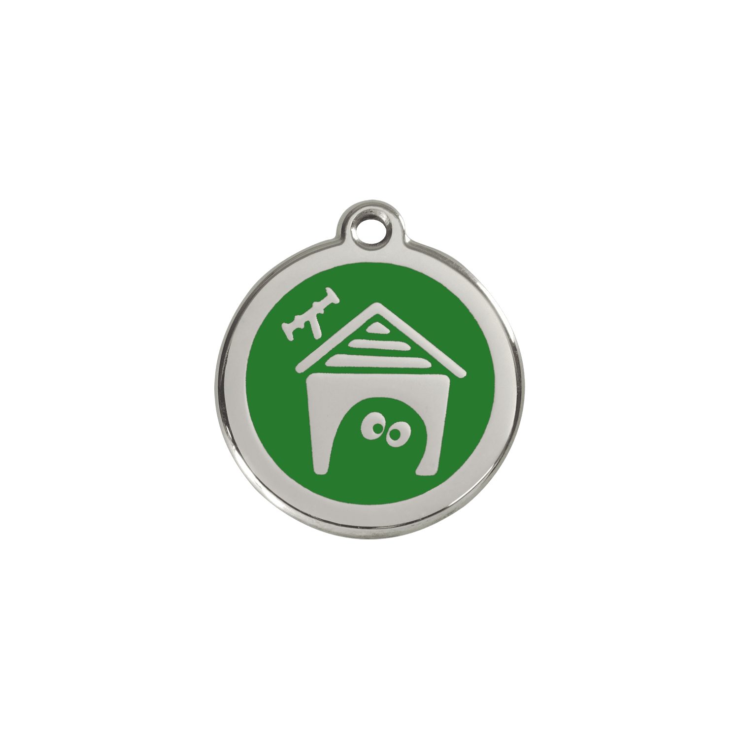Vue avant - Médaille personnalisée pour chien/chat Red Dingo émail/acier inoxydable - Motif Niche - Vert - Size S
