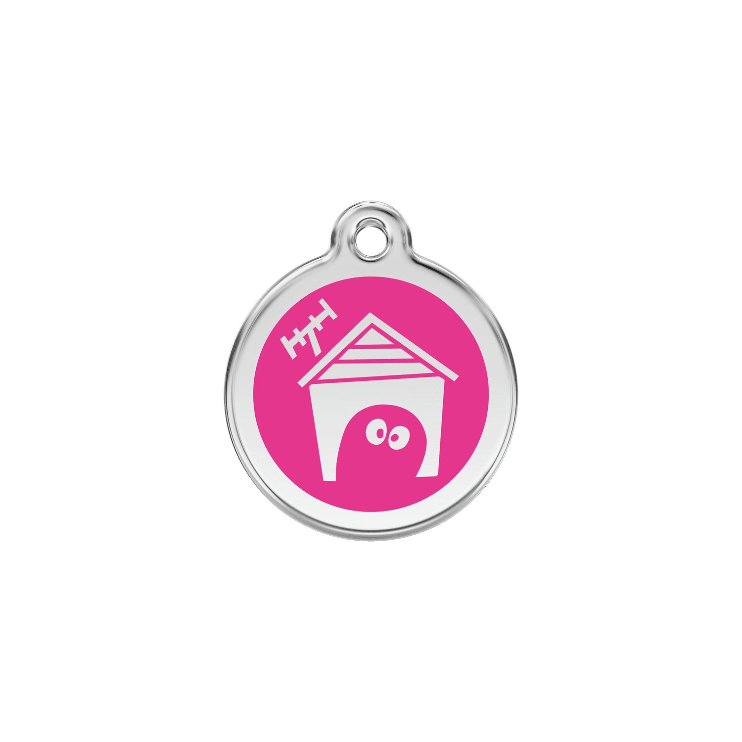 Vue avant - Médaille personnalisée pour chien/chat Red Dingo émail/acier inoxydable rose vif - Size S