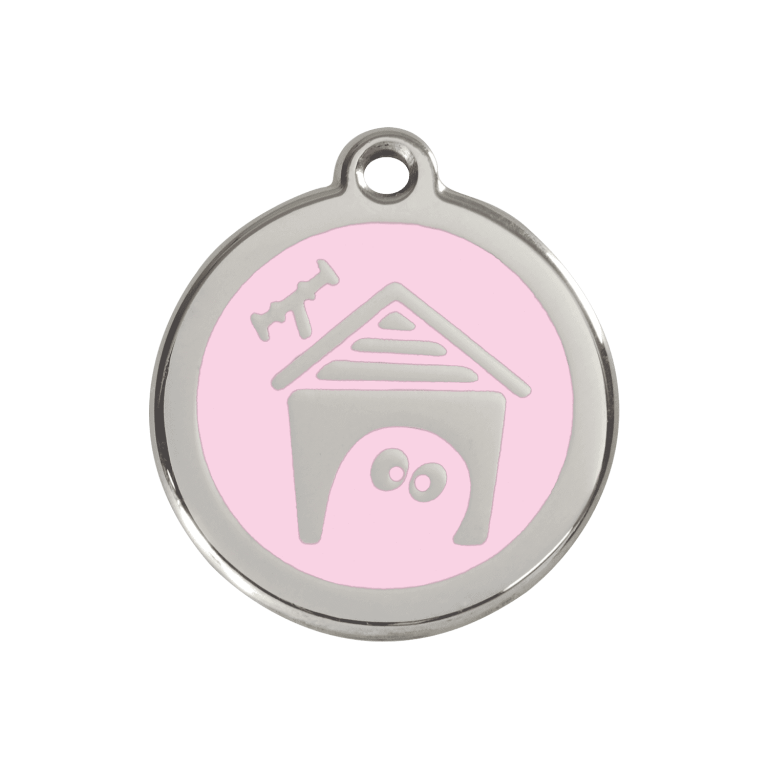 Vue avant - Médaille personnalisée pour chien Red Dingo rose en émail et acier inoxydable - Size M - Référence 01-DH-PK-ME