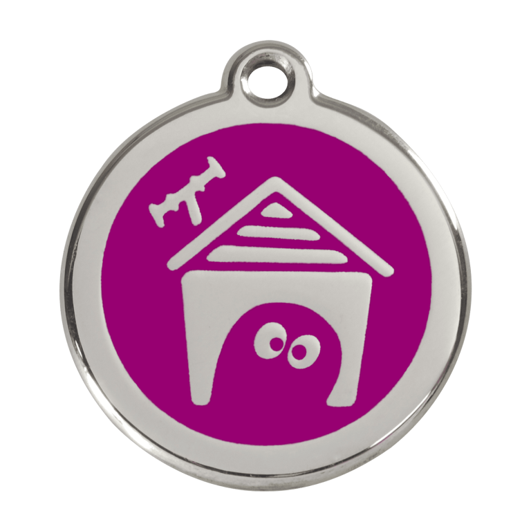Vue avant - Médaille personnalisée pour chien Red Dingo en émail et acier inoxydable - Violet - Size L
