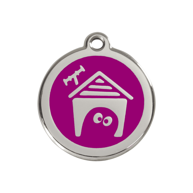Vue avant - Médaille personnalisée pour chien Red Dingo en émail et acier inoxydable - Motif Niche - Violet - Size M
