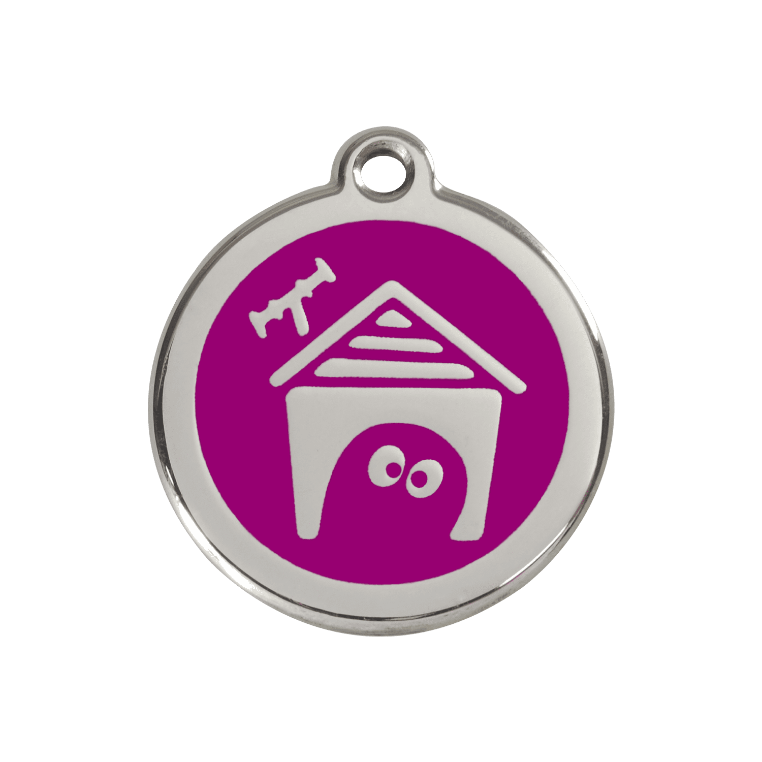 Vue avant - Médaille personnalisée pour chien Red Dingo en émail et acier inoxydable - Motif Niche - Violet - Size M